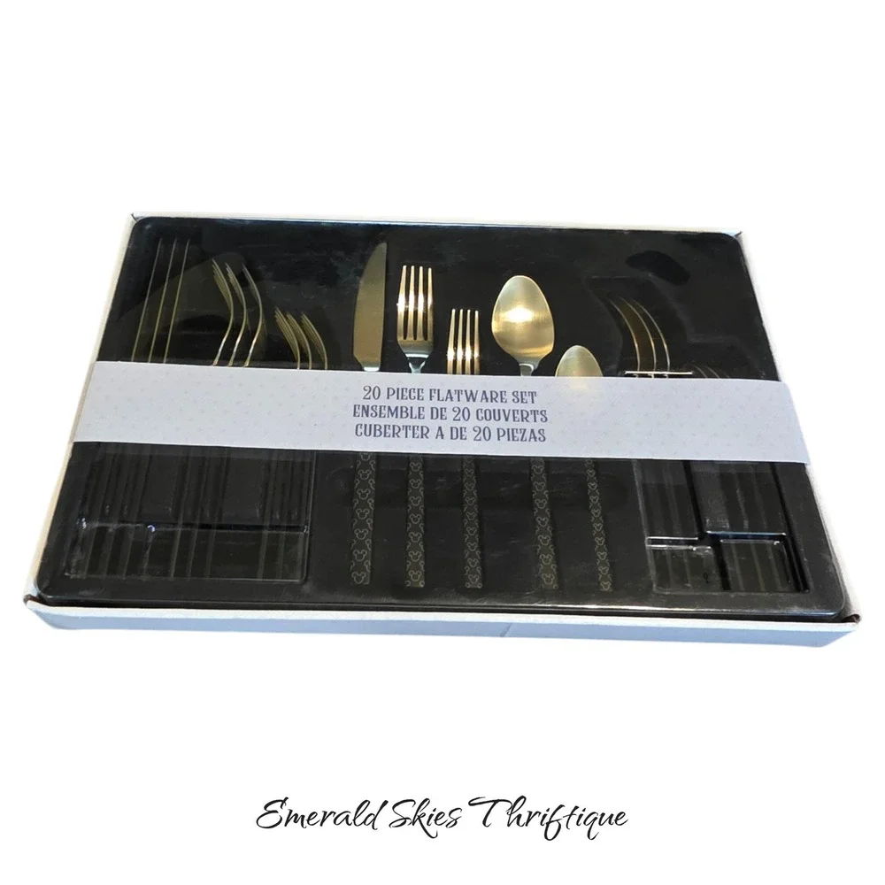 Disney Parks 50th Mickey Mouse Icon Black Gold Silverware Flatware free shipping